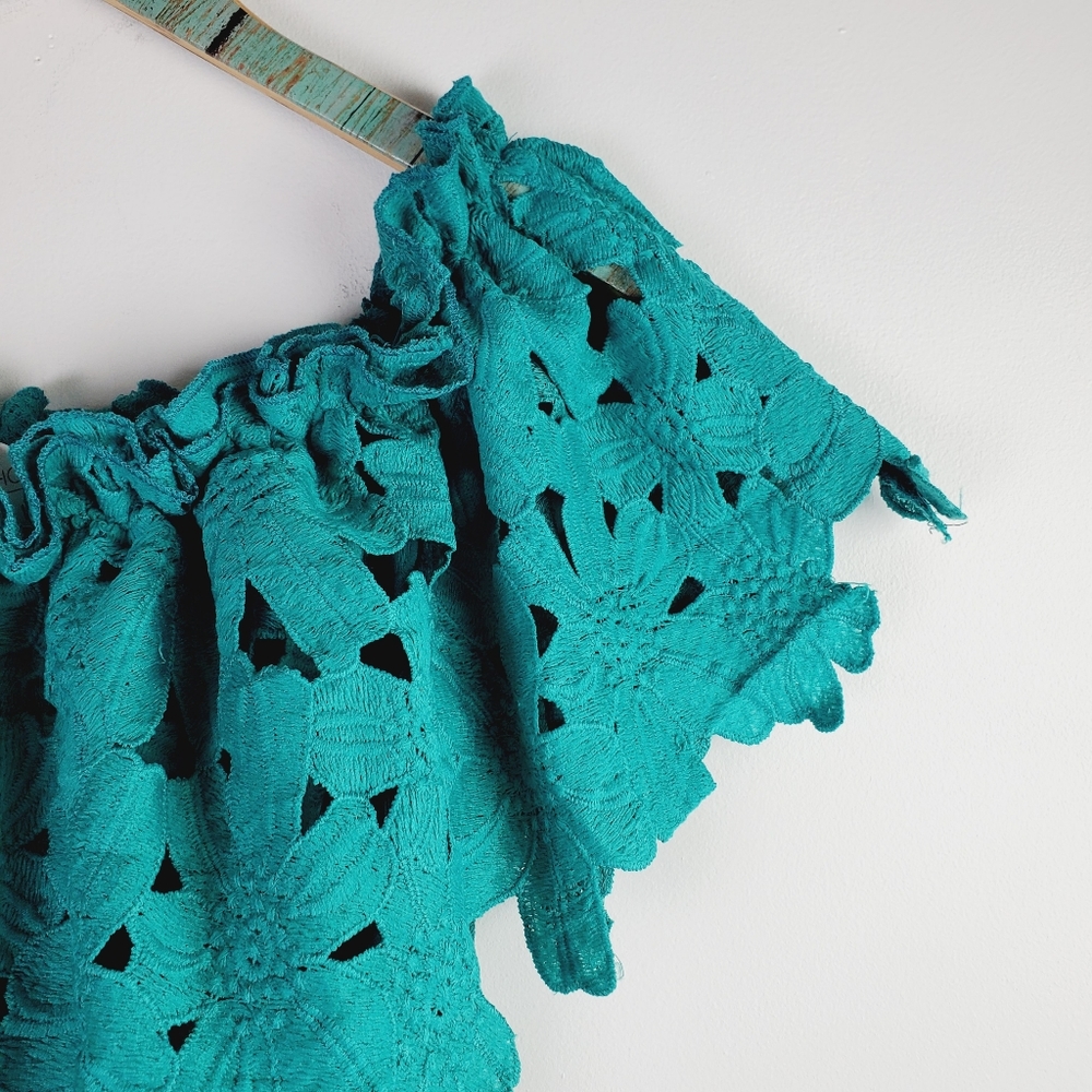 Oshoplive Teal Floral Cut-out Bodycon Maxi Dress L - Picture 4 of 6